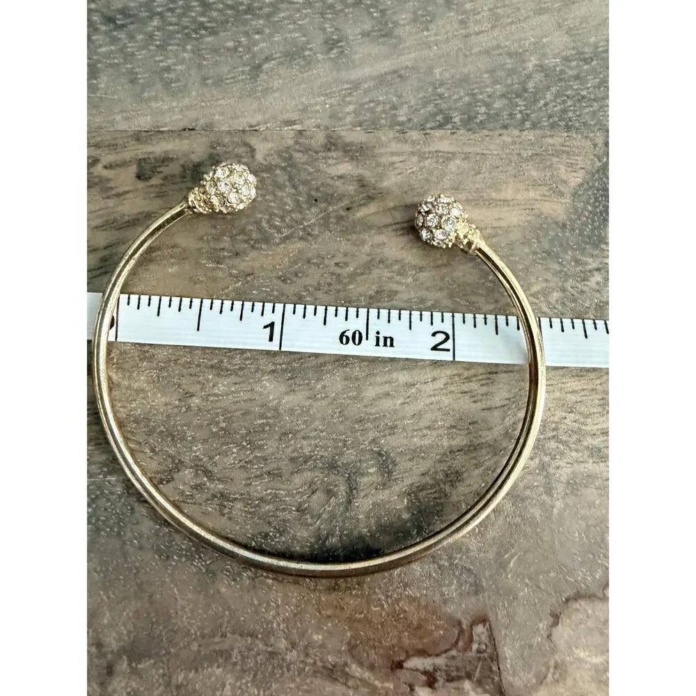 Gold Tone Open Cuff Bracelet with Rhinestone Pavé Ends